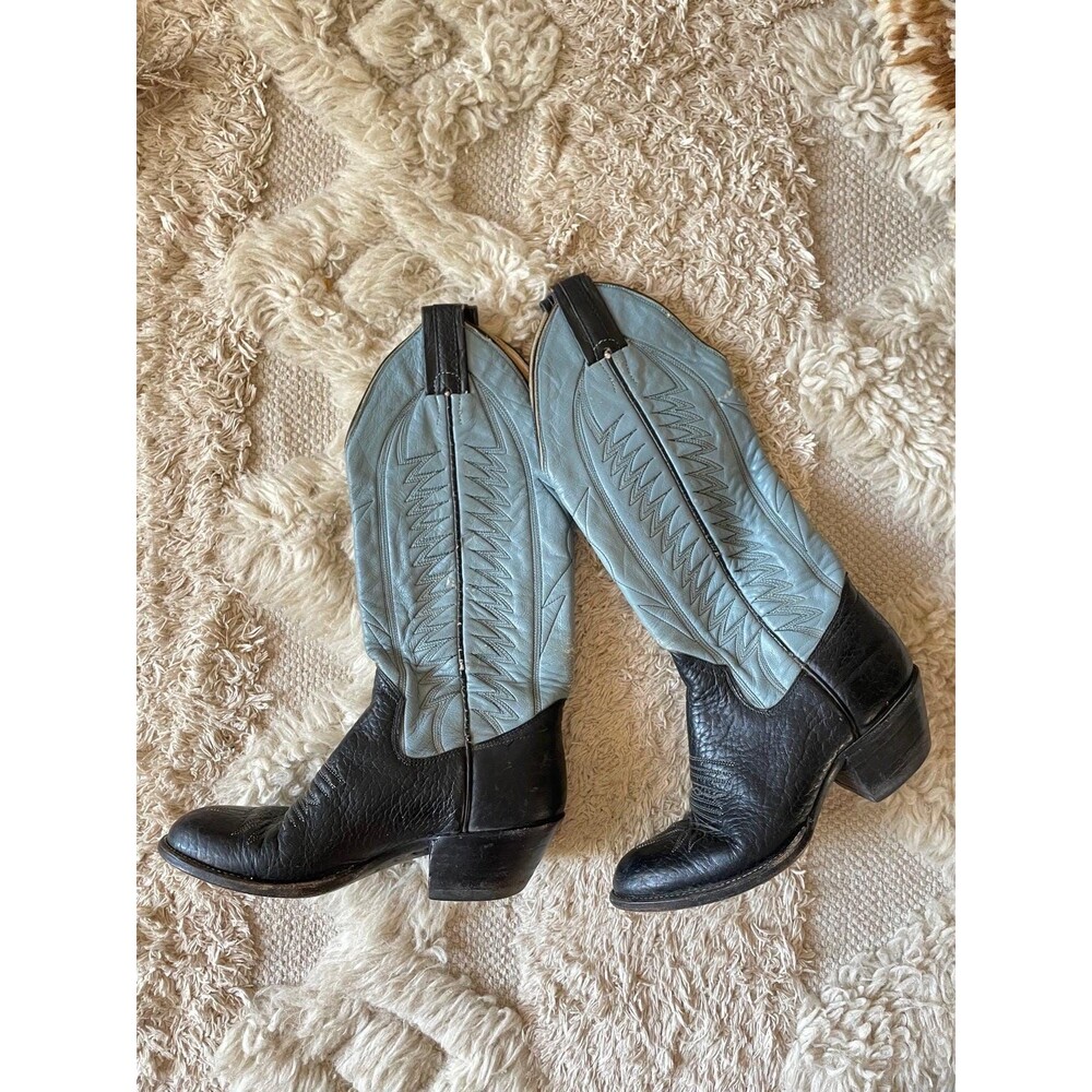 Vintage Blue Leather Cowboy Boots: Womens Size 5.5, The Sanders